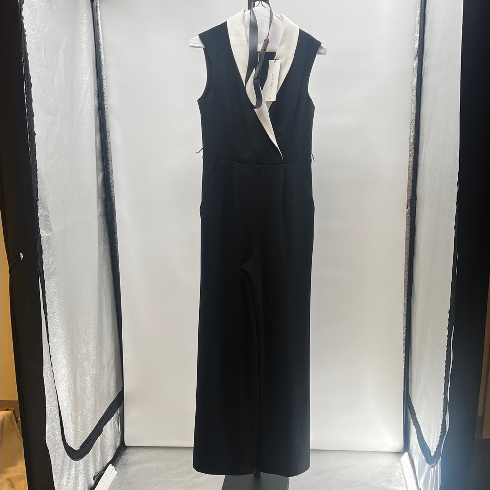 Calvin Klein Black Jumpsuit with White Lapel
